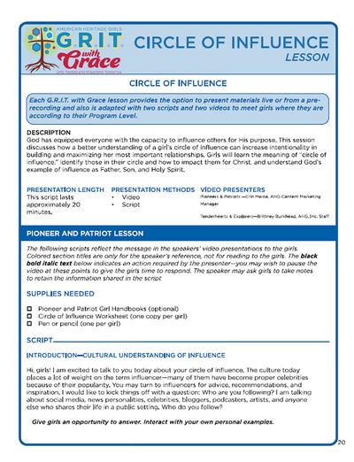 Circle of Influence G.R.I.T. with Grace Download Session V2
