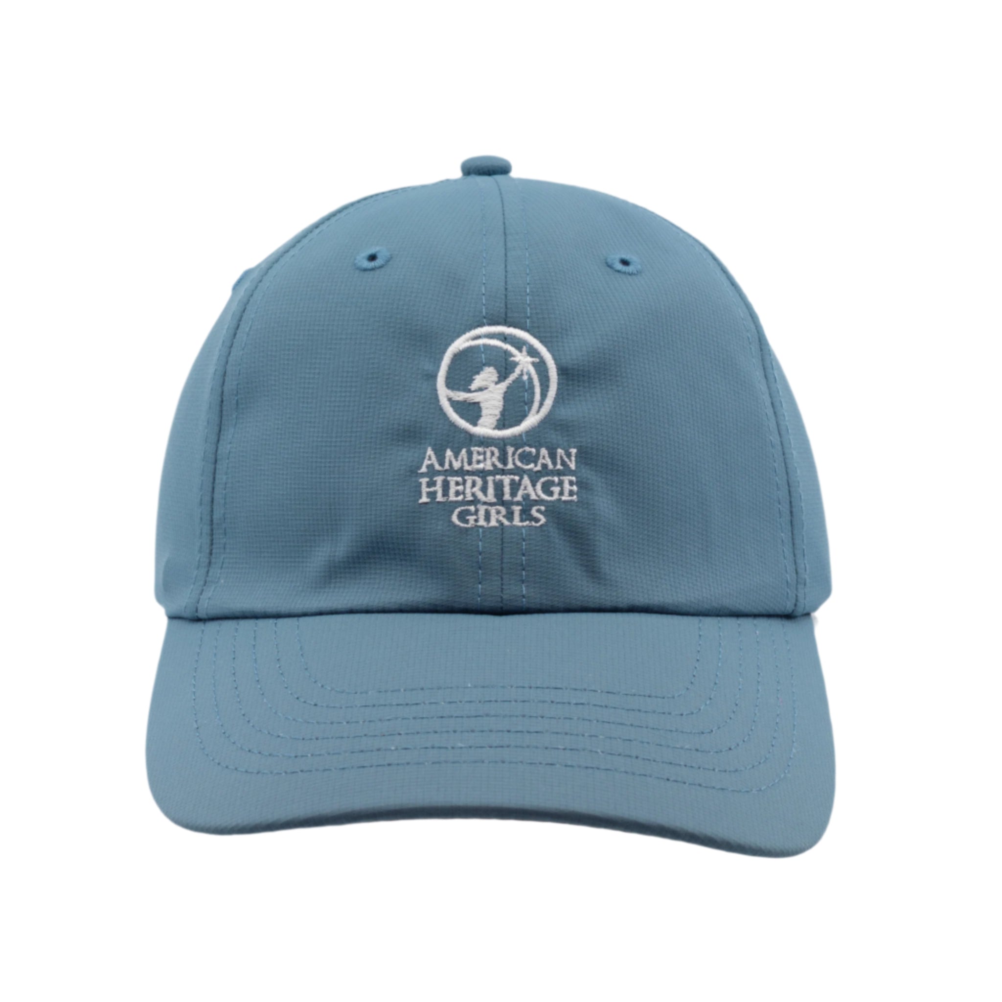 Blue cap with 'American Heritage Girls' logo on a white background
